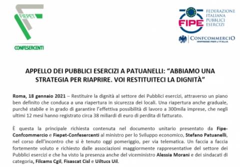 Appello dei Pubblici Esercizi a Patuanelli: “Abbiamo una strategia per riaprire. Voi restituiteci la Dignità”